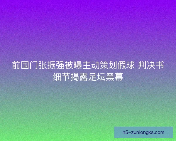 前国门张振强被曝主动策划假球 判决书细节揭露足坛黑幕